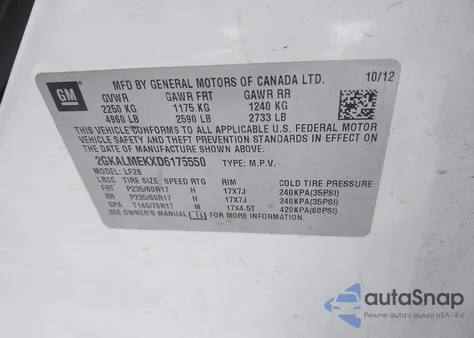 2013 GMC Terrain Sle-1 from USA, damaged, VIN 2GKALMEKXD6175550